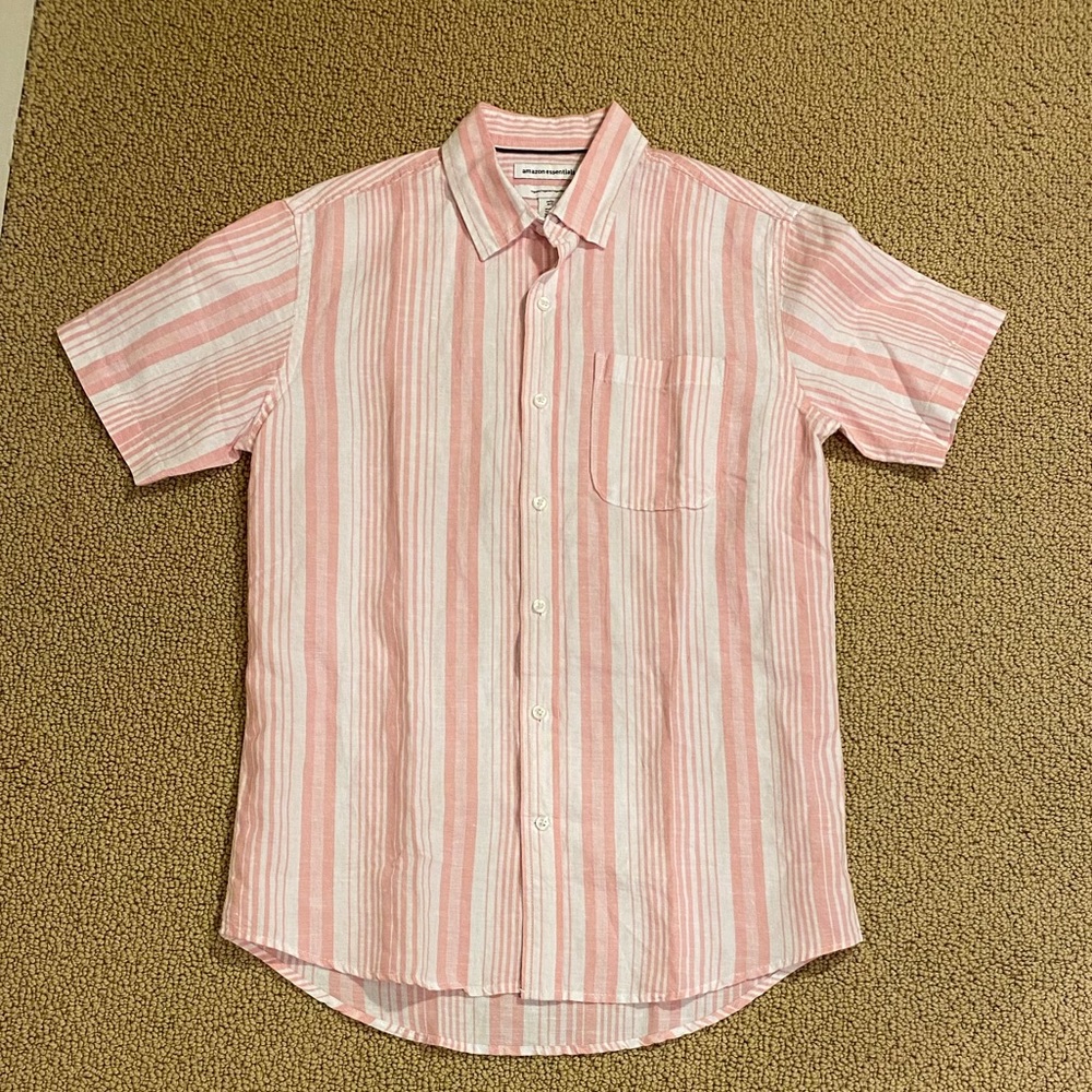 Men's Striped Button Down Short Sleeve Shirt, xs (S - runs a size big)